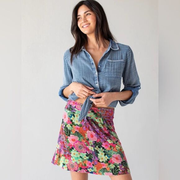 Natural Life Live-In-It Knit ButterSoft Floral Mini Skirt Pink Multicolor S NWT - Picture 1 of 12